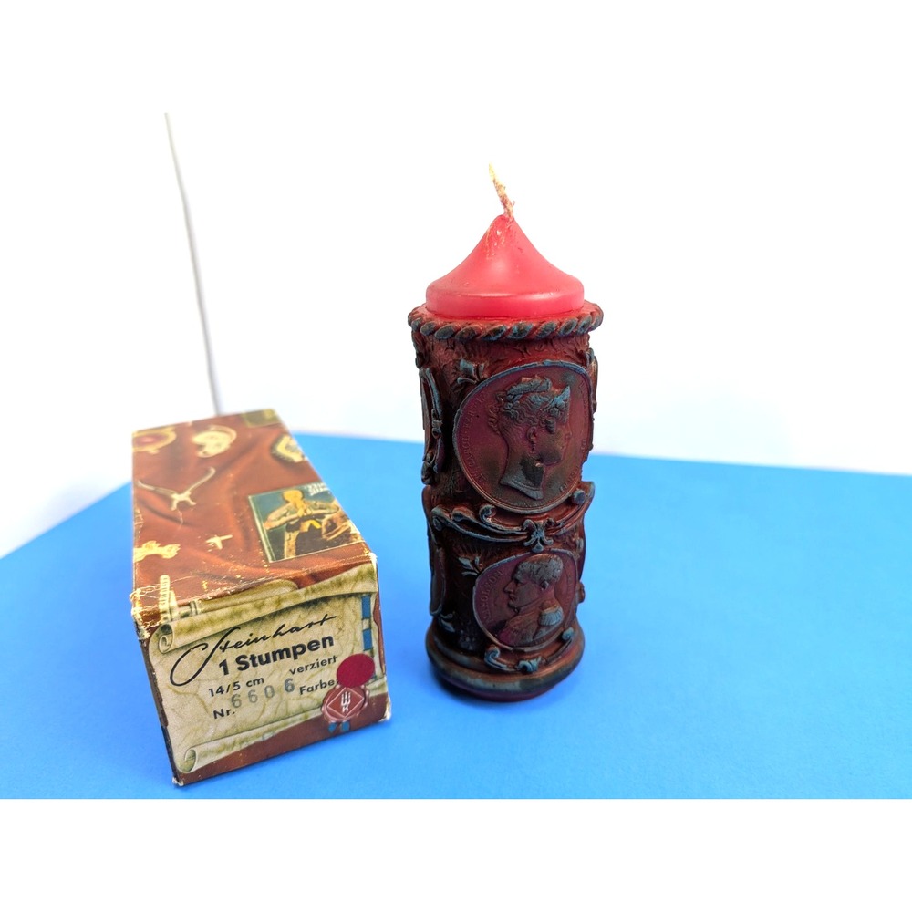 Vintage German Beeswax Red Candle Steinhart Stumpen Greek Roman German Busts